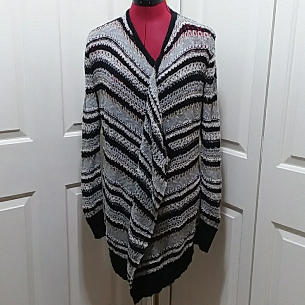 AEO long open weave knit crochet BOHO striped cardigan sweater